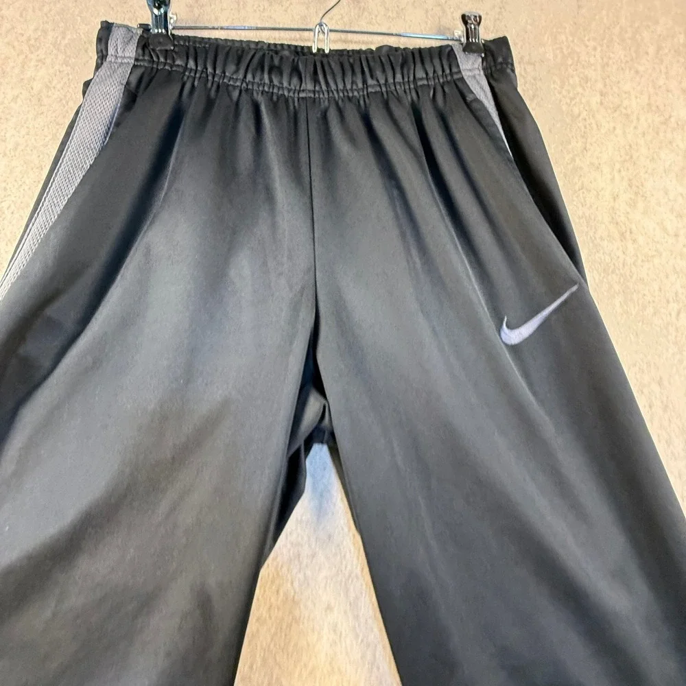 Nike Mens Black Track Pants Grey Side Stripe Straight Leg Size Medium